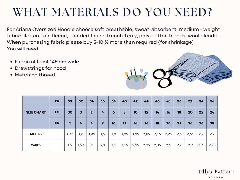 List of need materials for Ariana oversized hoodie