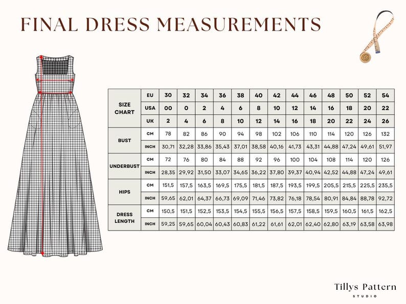 Final dress measurements