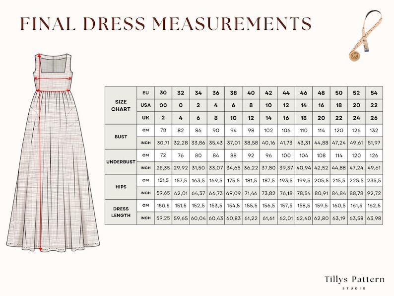 Final dress measurements