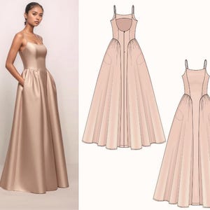 PDF Digital sewing pattern. Maxi dress pattern. Easy beginner pattern 13 sizes: US 00-22, EU 30-54. Step by step easy sewing instructions.