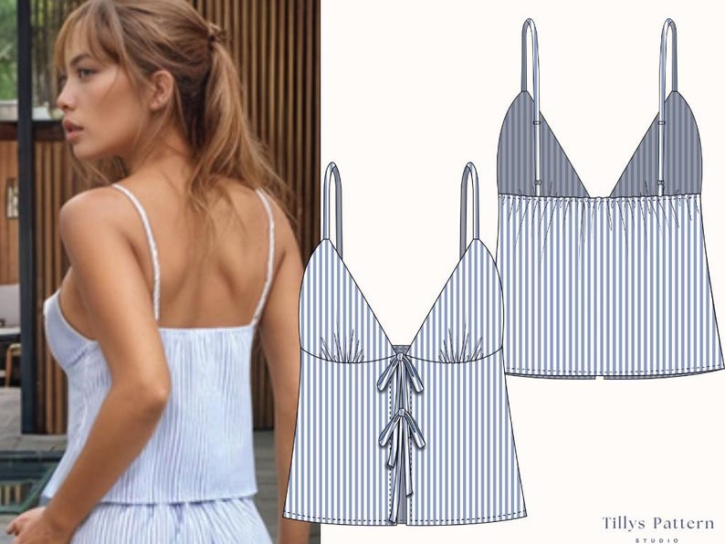 PDF Digital sewing pattern. Front tie top pattern. 13 sizes: US 00-22,EU 32-54. Step by step easy sewing instructions. Summer top easy pattern