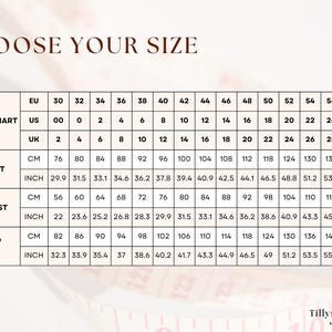 Size chart. US 00-22, EU 30-54, UK 2-26