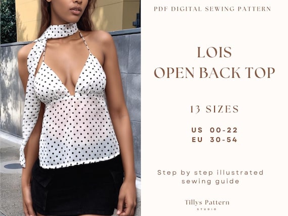 Open Back Top Sewing Pattern| Cami Top Pattern| Beginner Pattern| Top With Neck Scarf|  Easy Sewing Pattern| Women Sewing Pattern| US 00-22