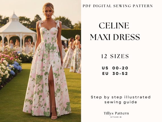 Evening Bustier Dress Sewing Pattern| Slit Dress Pattern| Corset Dress Pattern|  Wedding Dress| Plus Size Sewing Pattern| US 00-20