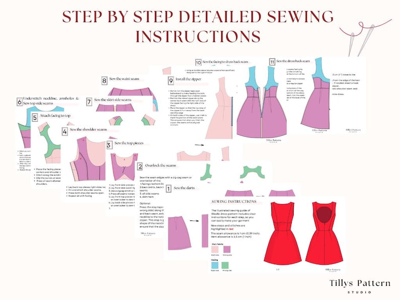 Giselle mini dress step by step sewing instructions. Sewing tutorial.