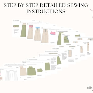 Eleni maxi skirt  digital PDF sewing pattern includes 4 PDF files. A4, US Letter and A0 with pants pattern printable in your home with files with layered sizes. Book of Instructions with  illustrated step-by step sewing guide. Sewing tutorial. Easy beginner sewing pattern.