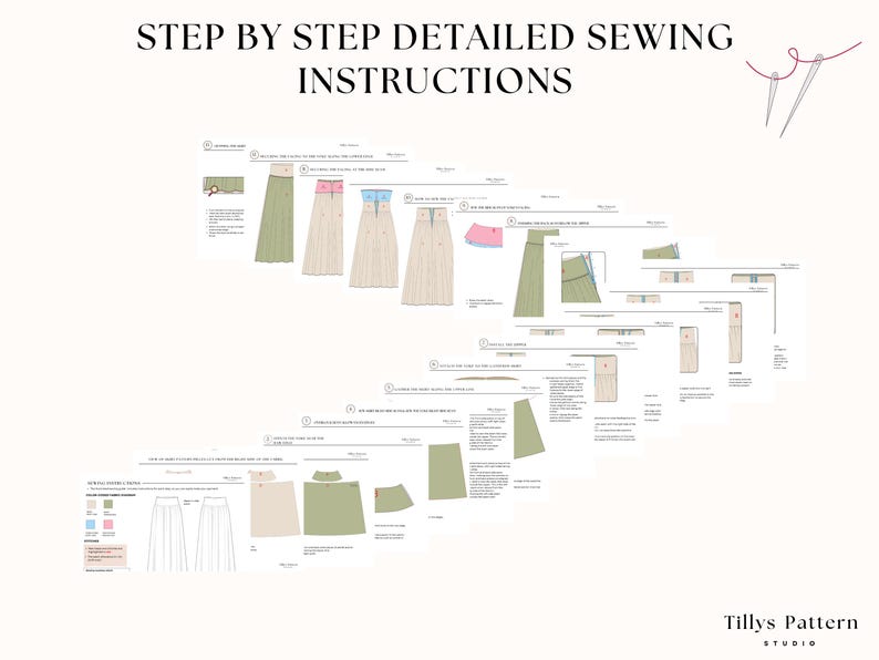 Eleni maxi skirt  digital PDF sewing pattern includes 4 PDF files. A4, US Letter and A0 with pants pattern printable in your home with files with layered sizes. Book of Instructions with  illustrated step-by step sewing guide. Sewing tutorial. Easy beginner sewing pattern.