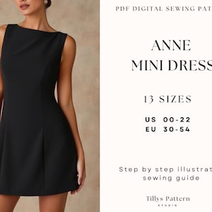 Boat Neck Mini Dress Sewing Pattern| A Line Dress Pattern| Wedding guest dress| Easy sewing pattern| Sleeveless Dress Pattern| US 00-22