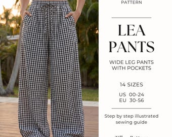 Wide Leg Pants  With Pockets Sewing Pattern | Women Pants Sewing Pattern| Palazzo Pants  Pattern | Elastic Waistband Pants | Sewing tutorial