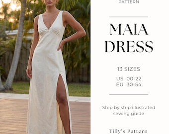 Tie-Back Linen Maxi Dress With Slit Sewing Pattern | Evening Slip Dress| V Neck Bias Cut Dress| Summer Dress| Sewing Tutorial| US 0-22