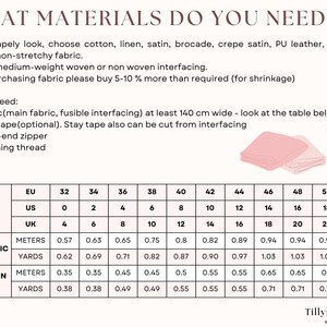 For a shapely look, choose cotton, linen, satin, brocade, crepe satin, PU leather, velvet or another non-stretchy fabric.
Choose medium-weight  woven or non woven interfacing.When purchasing fabric please buy 5-10 % more than required (for shrinkage)