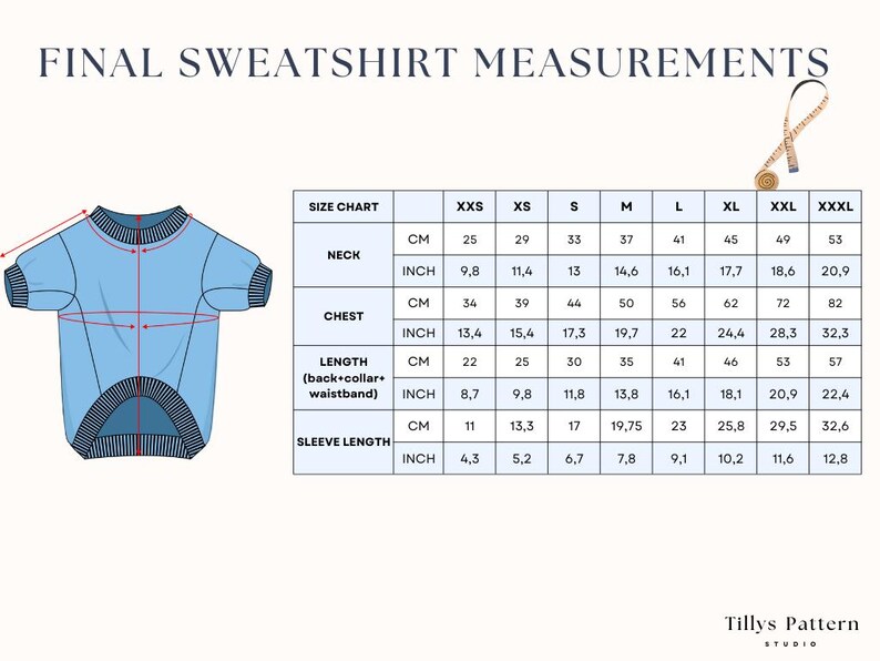 Final dog swetshirt measurements