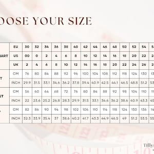 Size chart. US 00-22, EU 30-54, UK 2-26