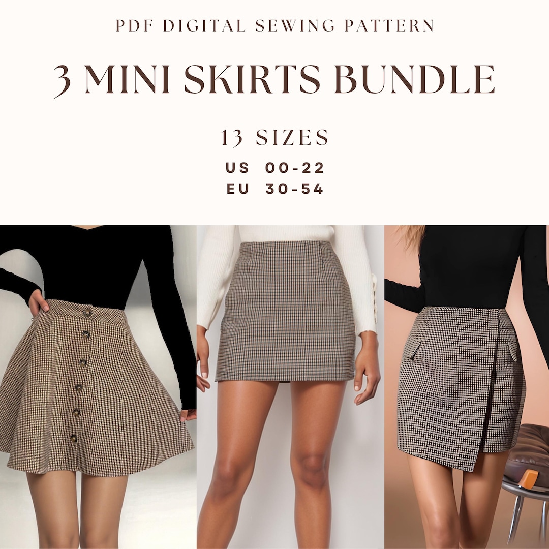 Mini Skirt Sewing Pattern Bundle| High Waist Mini Skirt Pattern| A - Main Image