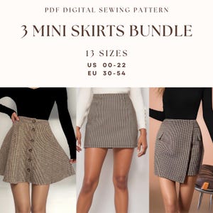 Mini Skirt Sewing Pattern Bundle| High Waist Mini Skirt Pattern| A Line Mini Skirt|Plus size Skirt Pattern|  Beginner Sewing Pattern|US 0-22