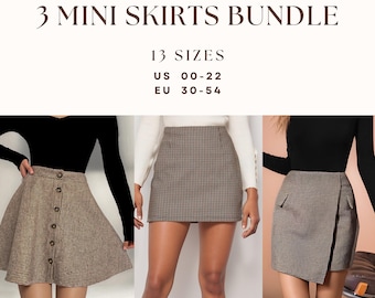Mini Skirt Sewing Pattern Bundle| High Waist Mini Skirt Pattern| A Line Mini Skirt|Plus size Skirt Pattern|  Beginner Sewing Pattern|US 0-22