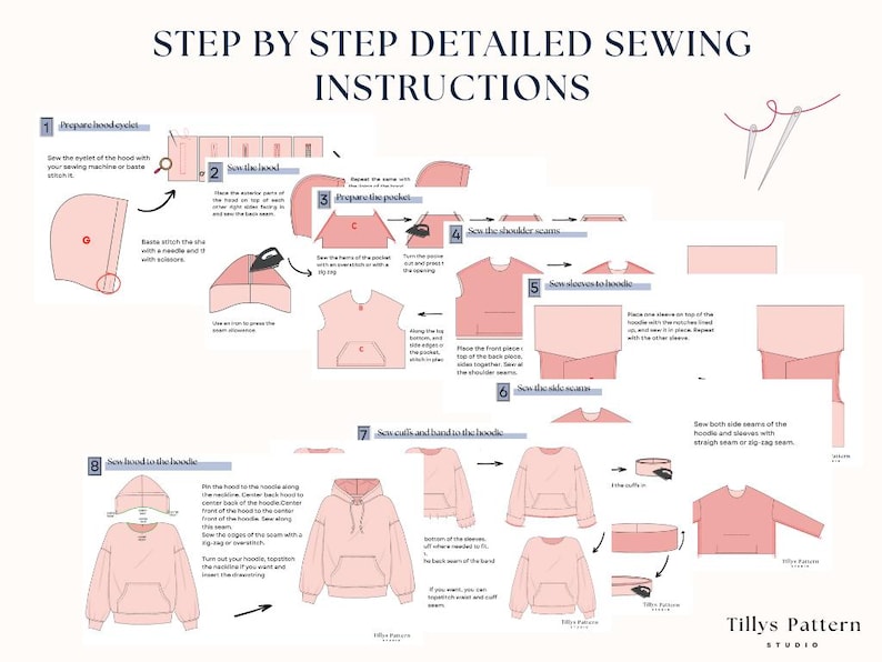 Ariana oversized hoodie step by step sewing instructions. Sewing tutorial.