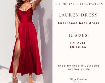 Prom Dress Sewing Pattern| Backless dress pattern| Midi dress pattern| Bridesmaid dress pattern| Wedding dress pattern| Slit dress| US 0-22