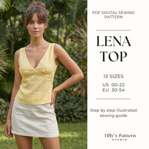 Cami Top Sewing Pattern With Adjustable Back Ties | Easy Top Sewing Pattern| Linen V Neck Bias Cut Top| Y2k Top Pattern| US 0-22