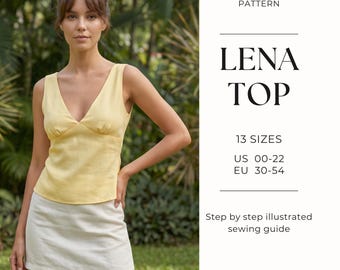 Cami Top Sewing Pattern With Adjustable Back Ties | Easy Top Sewing Pattern| Linen V Neck Bias Cut Top| Y2k Top Pattern| US 0-22