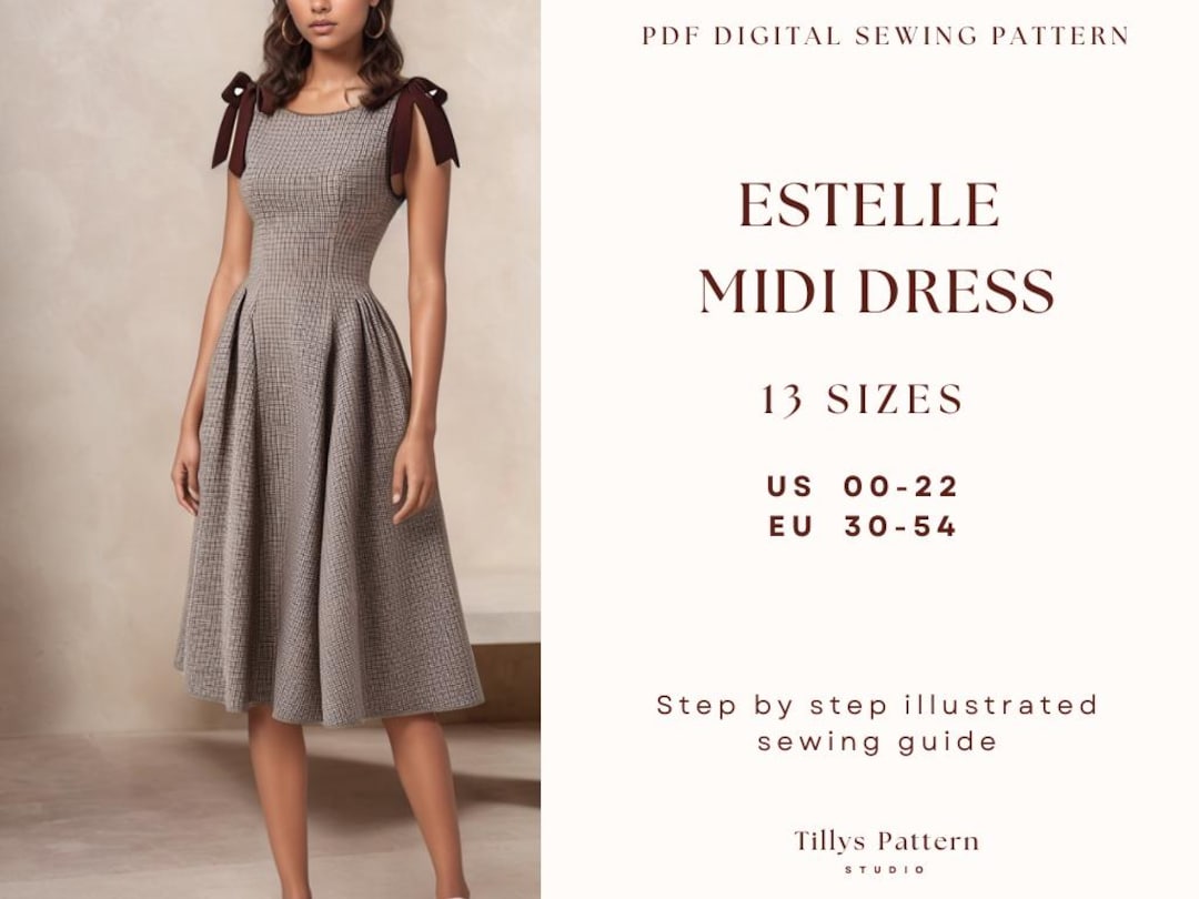 Midi Dress Sewing Pattern Cottage Core Dress Bow Dress Pattern Plus Size Sewing Pattern Wedding Dress Pattern US 0-22