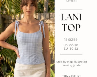 Easy Adjustable Tie Back Top Sewing Pattern| Scoop Neck Top| Y2K Top Pattern| Linen Top| Summer Top| Open Back Top| Sewing Tutorial| US 0-20
