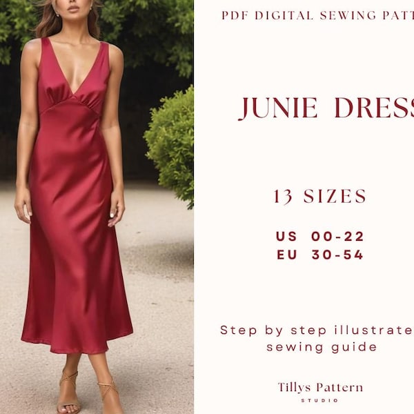 Evening Slip Dress| V Neck Bias Cut Dress| Wedding Dress| Formal Dress| Plus Size Sewing Pattern| Bridesmaid dress| Silk Dress| US 0-22
