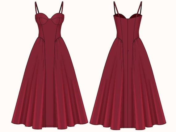 Bustier Midi Dress Sewing Pattern: Hourglass Silhouette, US 0-20 (PDF Pattern) - Etsy Israel Bustier Midi Dress Sewing Pattern: Hourglass Silhouette, US 0-20 (PDF Pattern) - Etsy Israel