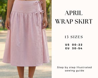 Low Waist Wrap Skirt Sewing Pattern| Yoke Skirt Pattern| Tie Skirt Pattern| Tea Length Skirt| Sewing Illustrated Tutorial| US 00-22