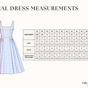 Final dress measurements table.