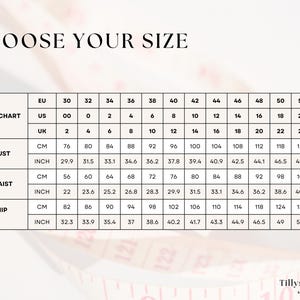 Size chart US 00-22 EU 30-54
