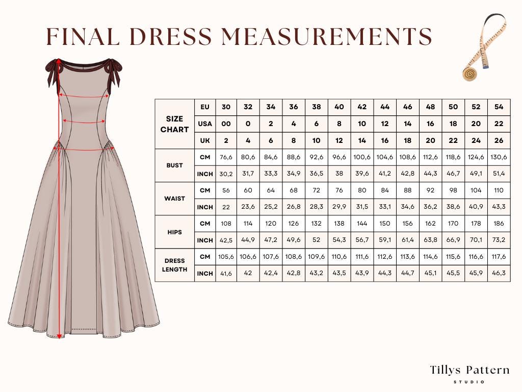 midi dress measurements Midi Dress Sewing Pattern| Cottage Core Dress| Bow Dress Pattern| Plus Size  Sewing Pattern| Wedding Dress Pattern| US 0-22