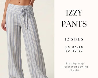 Low Waist Wide Leg Pants Sewing Pattern| Yoke Pants With Ties| PDF Women Pants Sewing Pattern| Flare Pants| Sewing tutorial| US 00-22|
