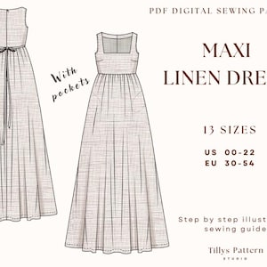 Linen Dress Sewing Pattern| Square Neck Dress Pattern| Maxi Dress Pattern| Cottagecore Dress| Plus Size Dress Pattern| US 0-20| Easy Pattern