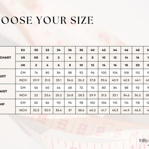 Body sizes table.
