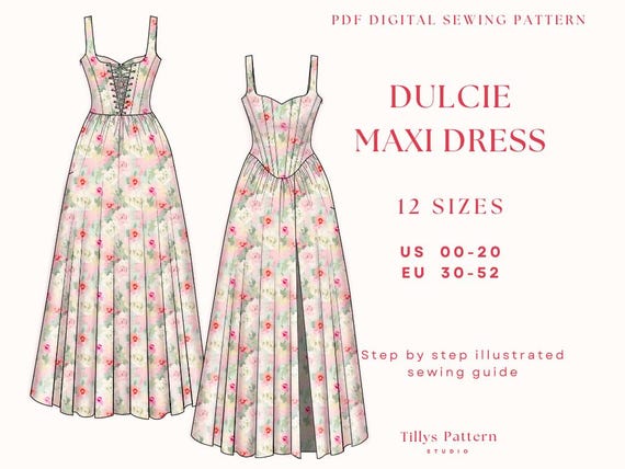 lace up corset dress pattern Evening Dress Sewing Pattern With Lace-up Back Corset| Slit Dress Pattern| Sweetheart Neck Dress Pattern| Wedding Dress| | US 00-20