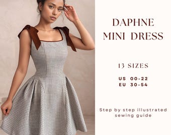 Mini Dress Sewing Pattern| Square Neck Dress Pattern| Cottage Core Dress| Bow Dress Pattern|Plus Size Sewing Pattern| US 0-22