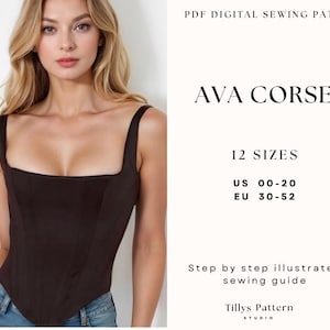 Patrón de costura para la parte superior del corsé/Patrón de corsé fácil/Corsé Cottage Core/EE. UU. 00-20/Corsé de talla grande/Patrón de corpiño/Patrón de top de mujer