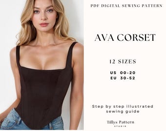 Corset Top Sewing Pattern| Easy Corset pattern |Cottage Core Corset| US 00-20| Plus Size Corset| Bodice pattern| Woman Top Pattern