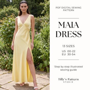 Evening Slit Dress| V Neck Bias Cut Dress| Wedding Dress| Formal Dress| Plus Size Sewing Pattern| Bridesmaid dress| Silk Dress| US 0-22