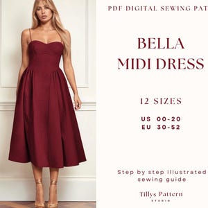 Bustier Midi Dress Sewing Pattern: Hourglass Silhouette, US 0-20 (PDF Pattern)