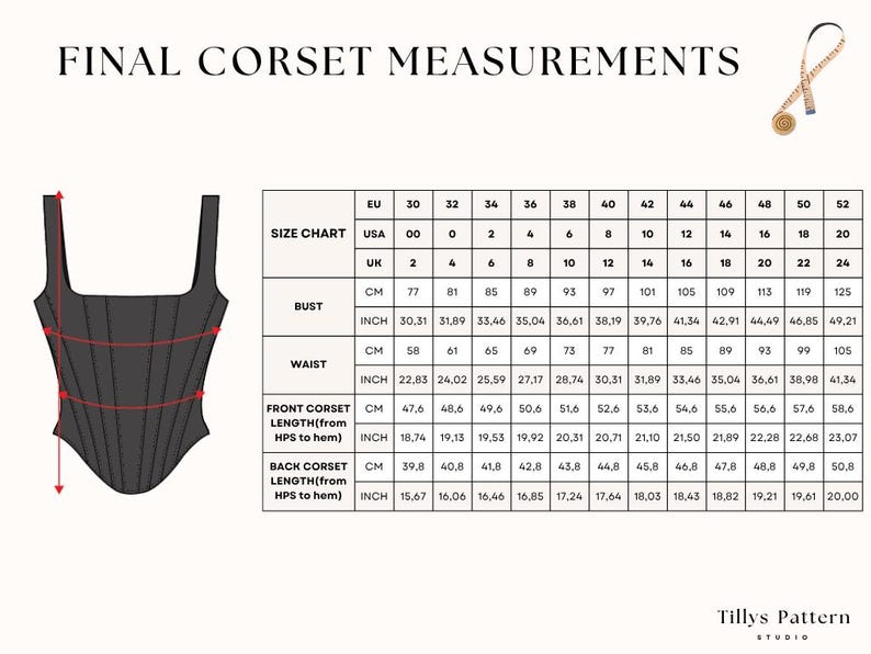 Final garment measurements