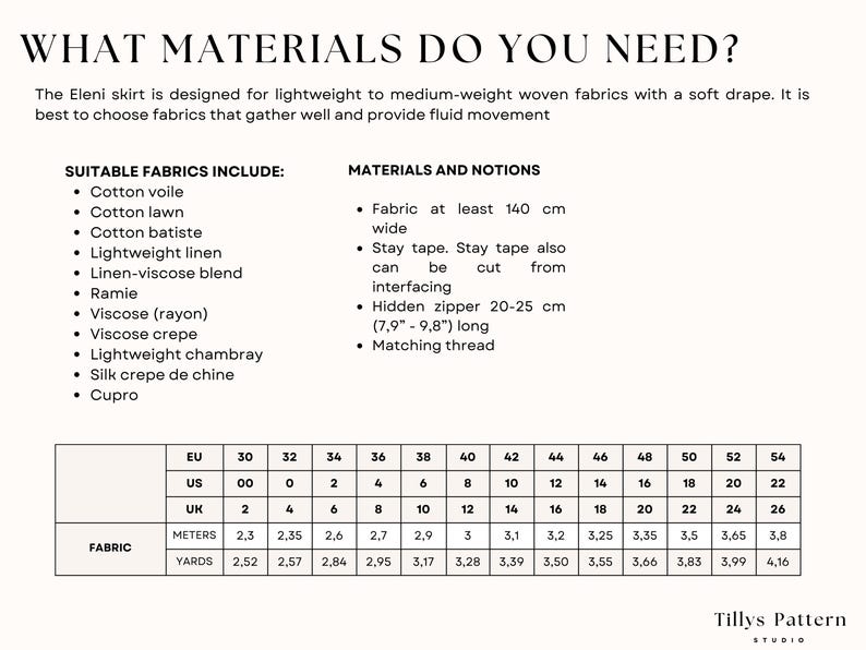 List of need materials for Eleni maxi skirt.