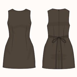 PDF Digital sewing pattern. Boat neck micro mini dress pattern. Easy beginner pattern 13 sizes: US 00-22, EU 30-54. Step by step easy sewing instructions. Sewing tutorial