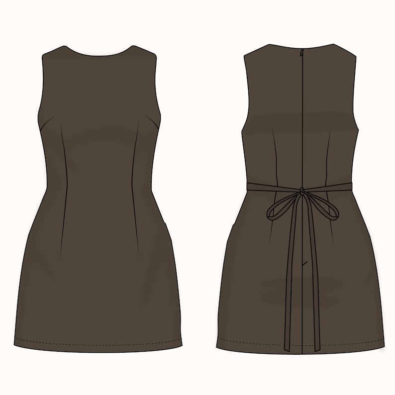 PDF Digital sewing pattern. Boat neck micro mini dress pattern. Easy beginner pattern 13 sizes: US 00-22, EU 30-54. Step by step easy sewing instructions. Sewing tutorial