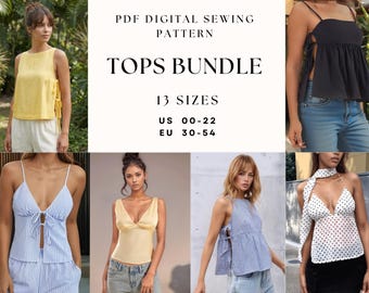 Tops Sewing Pattern Bundle: Beginner DIY Women's Top (PDF Pattern US 00-22)