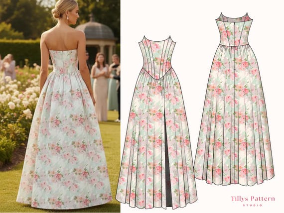 Evening Corset Dress Sewing Pattern: Slit Evening Gown (US 00-20) (PDF  Pattern) - Etsy