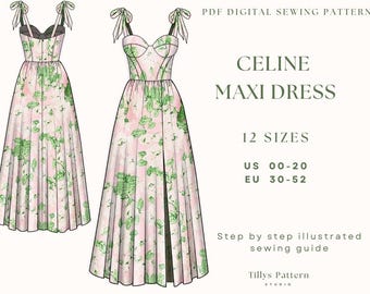 Evening Bustier Dress Sewing Pattern| Slit Dress Pattern| Corset Dress Pattern|  Wedding Dress| Plus Size Sewing Pattern| US 00-20