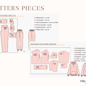 Hoodie and joggers sewing patterns pieces.
