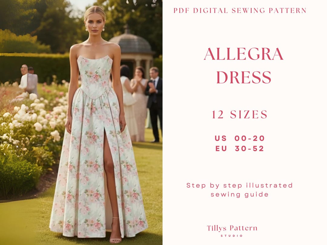 Evening Corset Dress Sewing Pattern: Slit Evening Gown (US 00-20